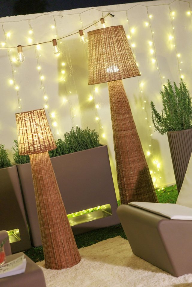 Japandi Outdoor-Stehlampe aus Rattan mit LED