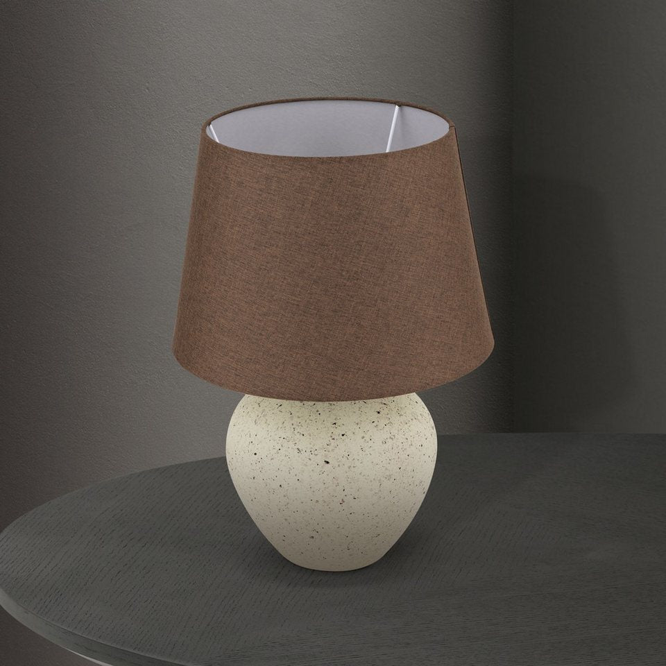 Japandi Nachttischlampe Creme Braun aus Keramik