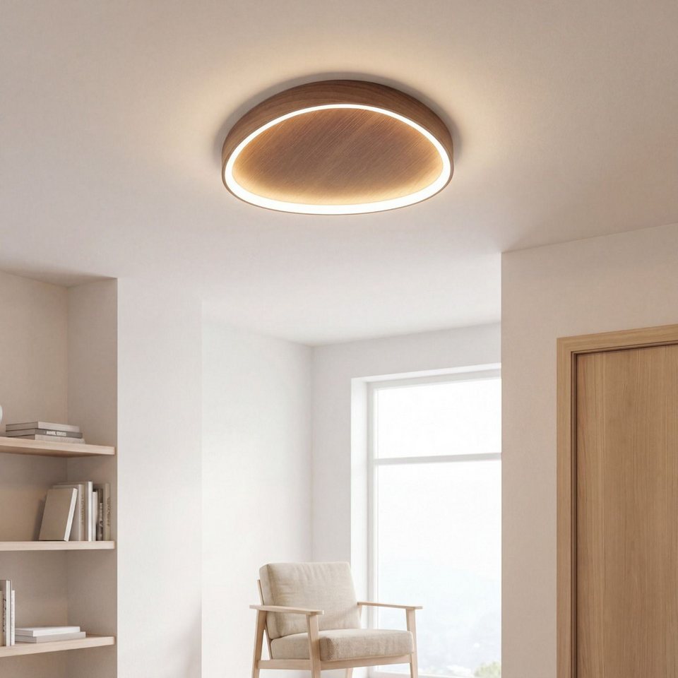 Japandi LED-Deckenleuchte aus Holz und Aluminium