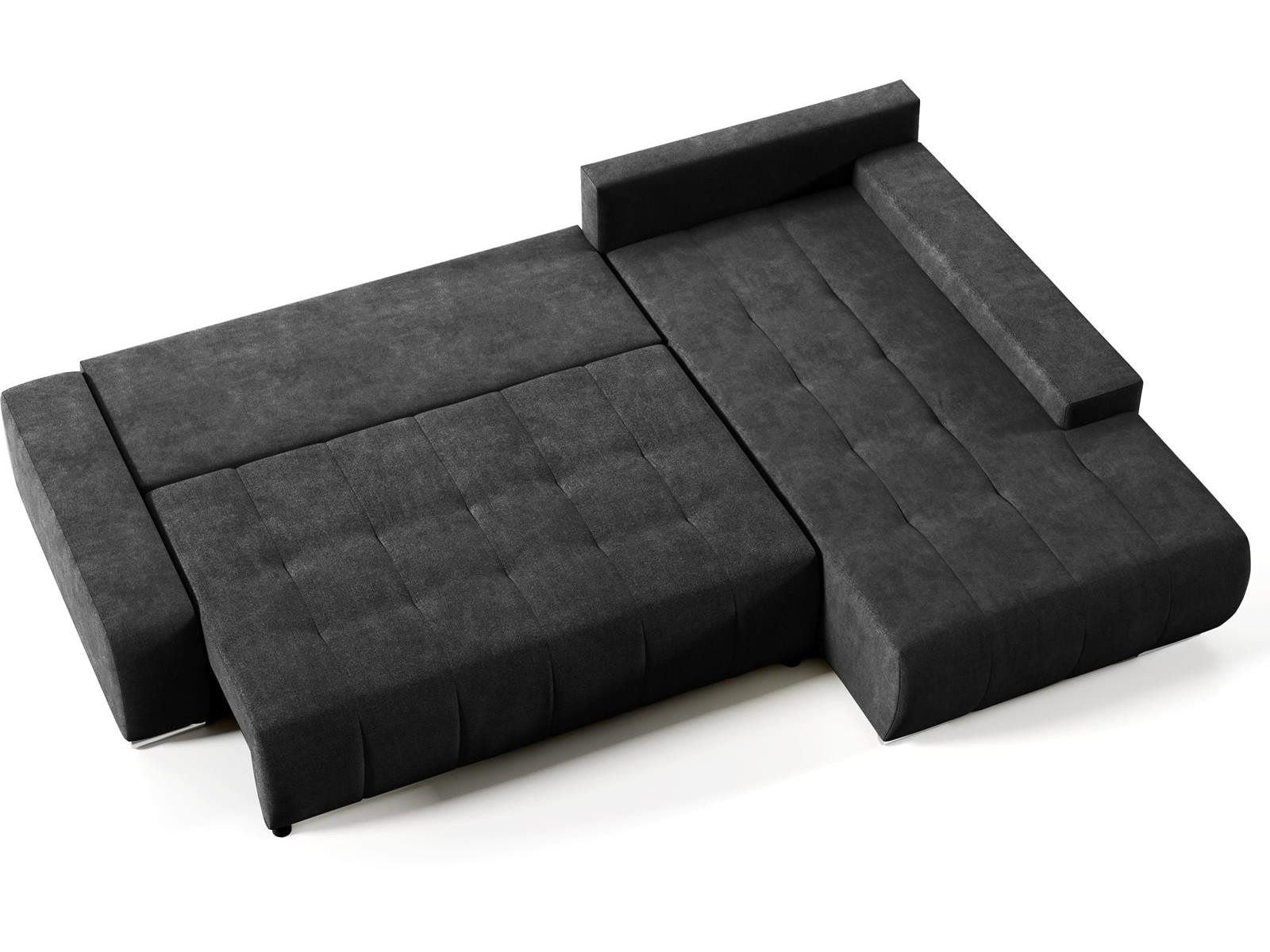Ecksofa Japandi Anthrazit mit Schlaffunktion und Bettkasten