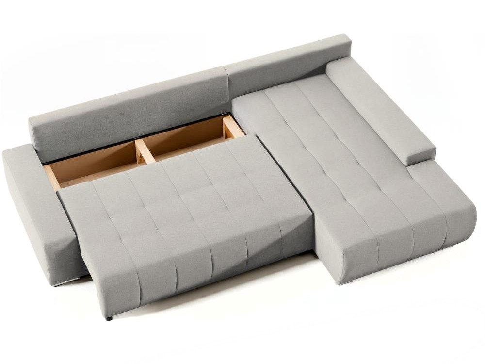 Ecksofa Japandi Hellbeige mit Schlaffunktion und Bettkasten