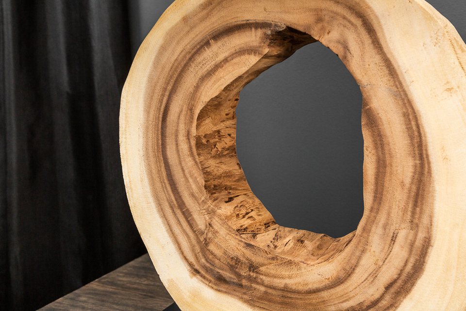 Organische Japandi Tischleuchte aus Massivholz in Creme Weiß