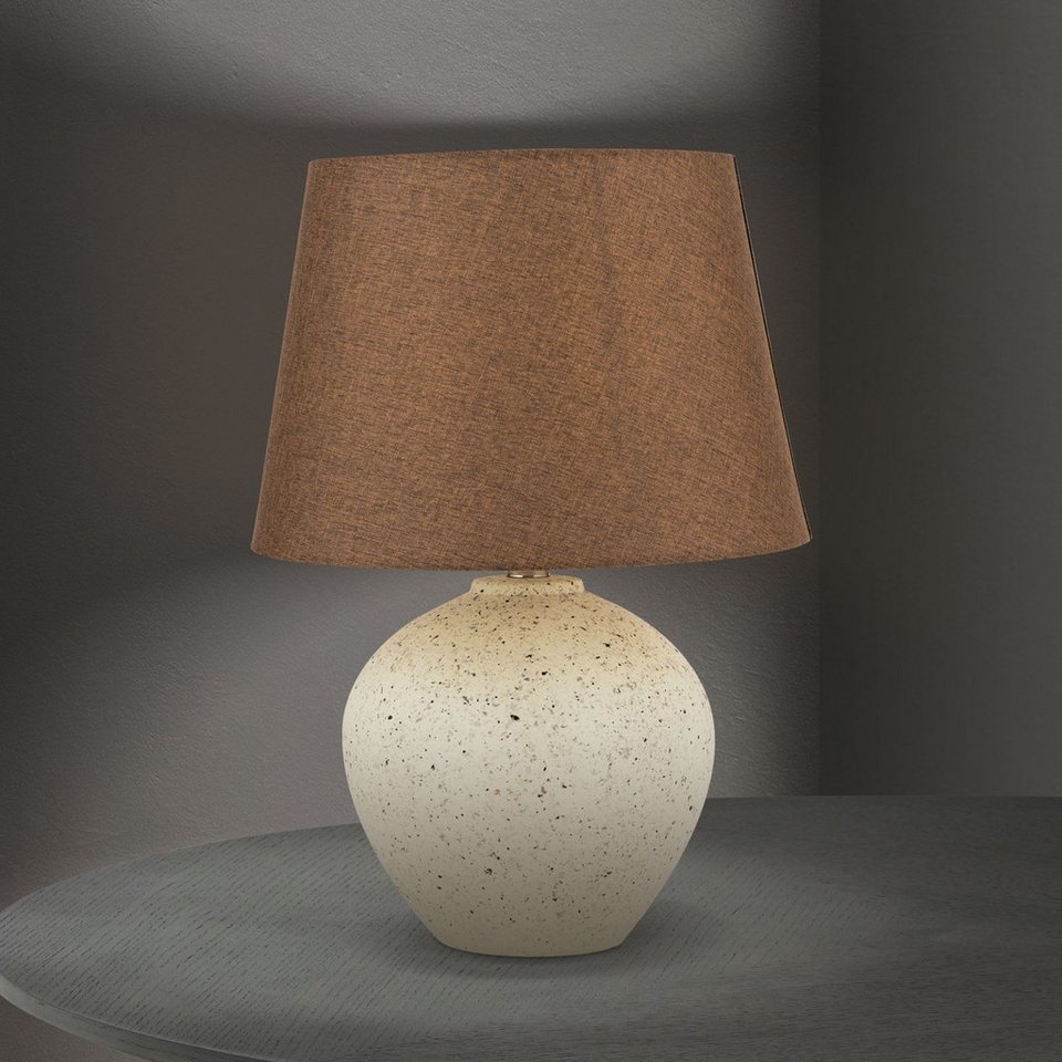 Japandi Nachttischlampe Creme Braun aus Keramik
