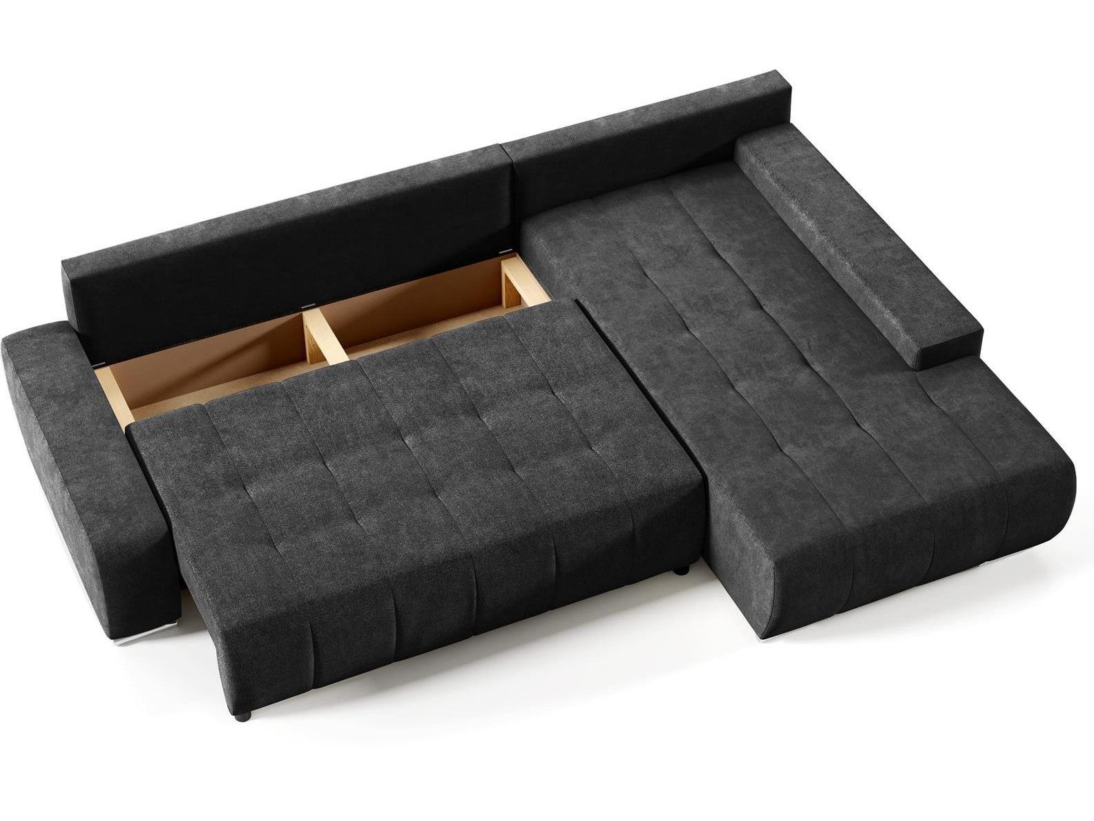 Ecksofa Japandi Anthrazit mit Schlaffunktion und Bettkasten
