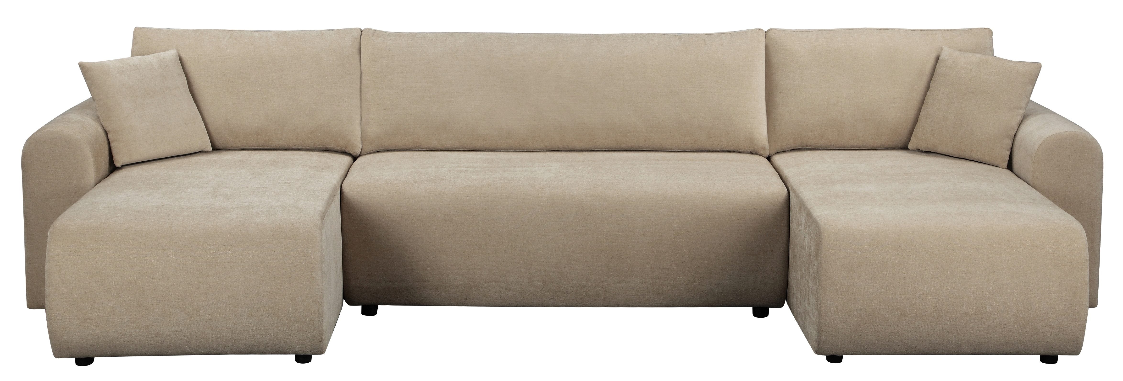 Japandi U-Wohnlandschaft Beige mit Schlaffunktion und Bettkasten