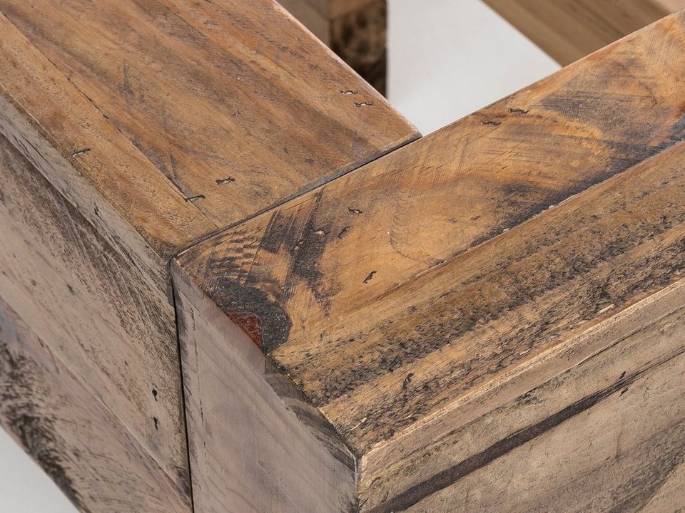 Rustikales Japandi Bett aus Pinienholz