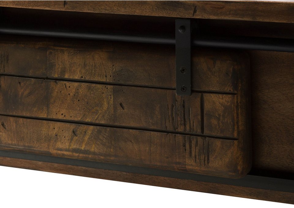 Japandi Massivholzbett aus Mangoholz Braun