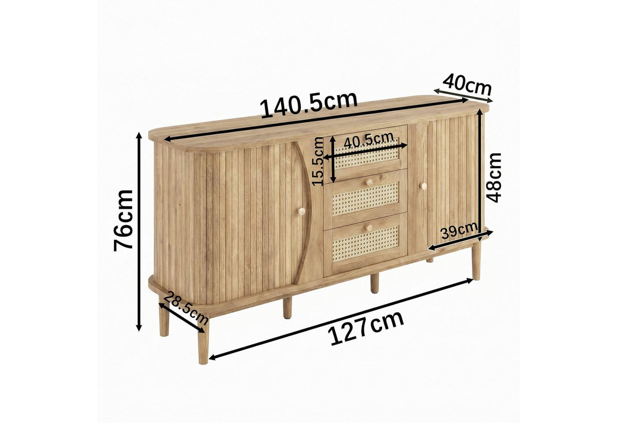 Japandi Rattan-Sideboard mit Schiebetüren