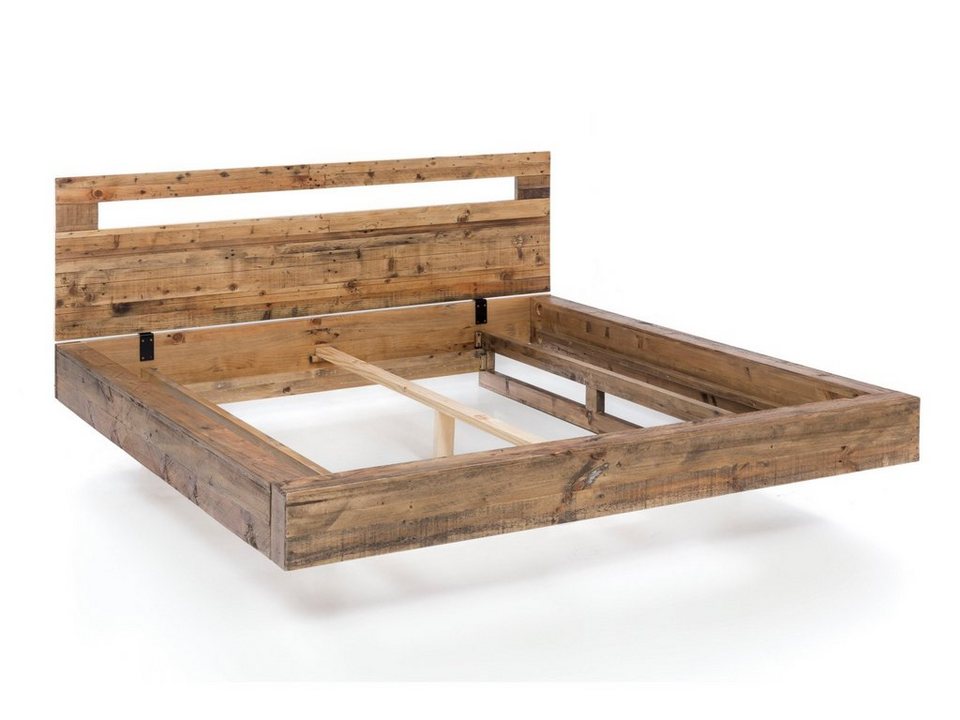 Rustikales Japandi Bett aus Pinienholz