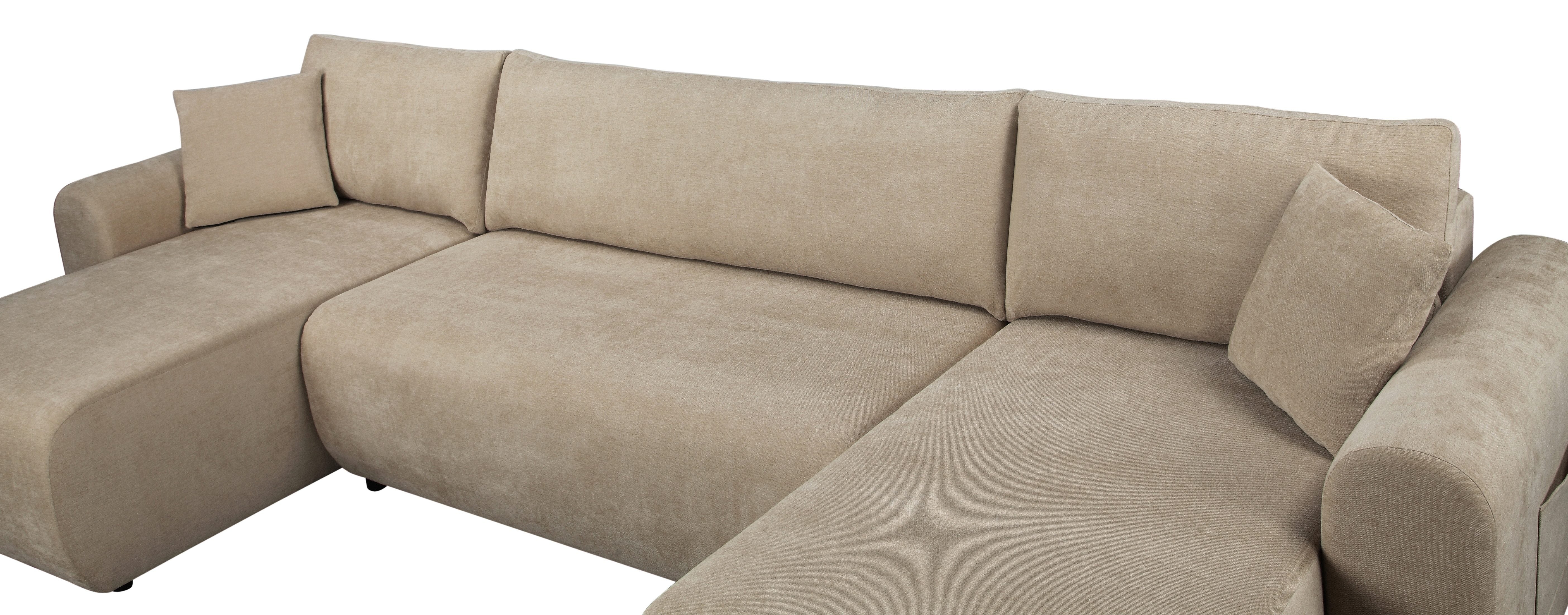 Japandi U-Wohnlandschaft Beige mit Schlaffunktion und Bettkasten