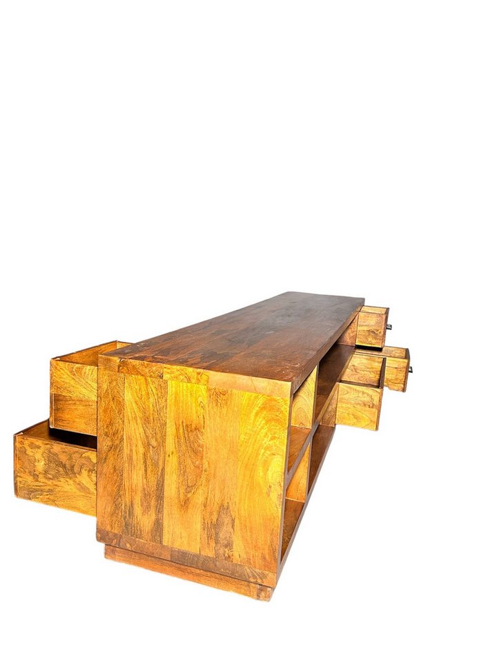 Japandi Lowboard Kastanienbraun aus massivem Mangoholz