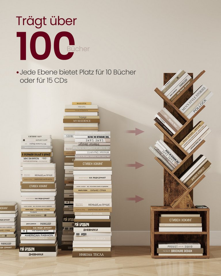 Japandi Bücherregal Baumform – Modernes Standregal aus Holz