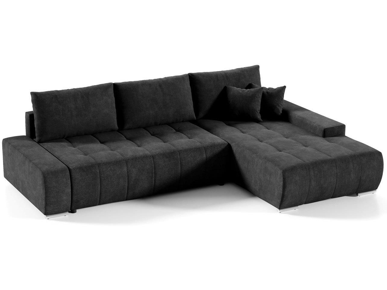 Ecksofa Japandi Anthrazit mit Schlaffunktion und Bettkasten