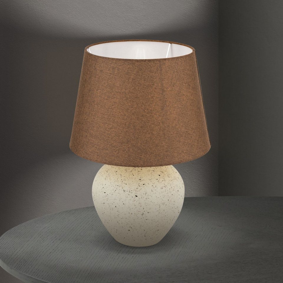 Japandi Nachttischlampe Creme Braun aus Keramik