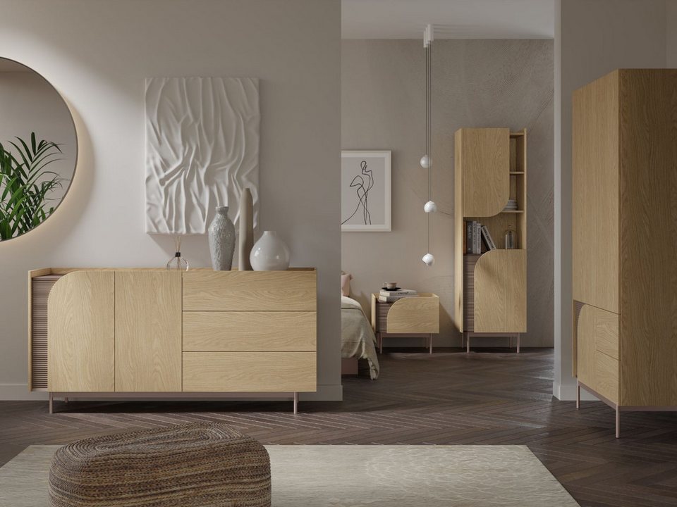 Japandi Hochschrank mit 3 Schubladen