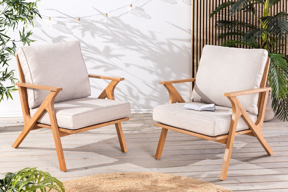 Japandi Gartensessel aus Akazienholz in Natur Beige