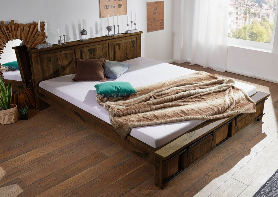 Japandi Massivholzbett aus Mangoholz Braun