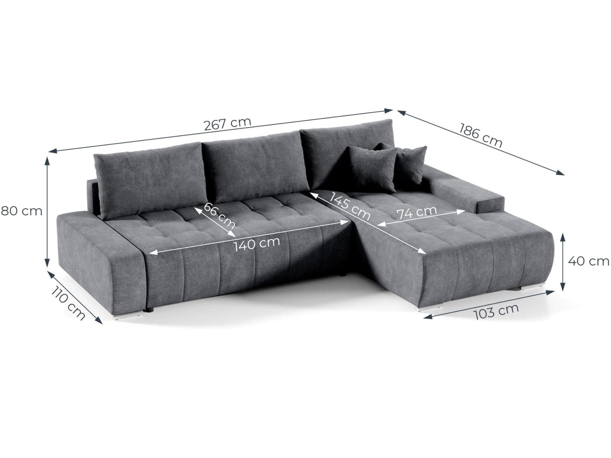 Ecksofa Japandi Anthrazit mit Schlaffunktion und Bettkasten