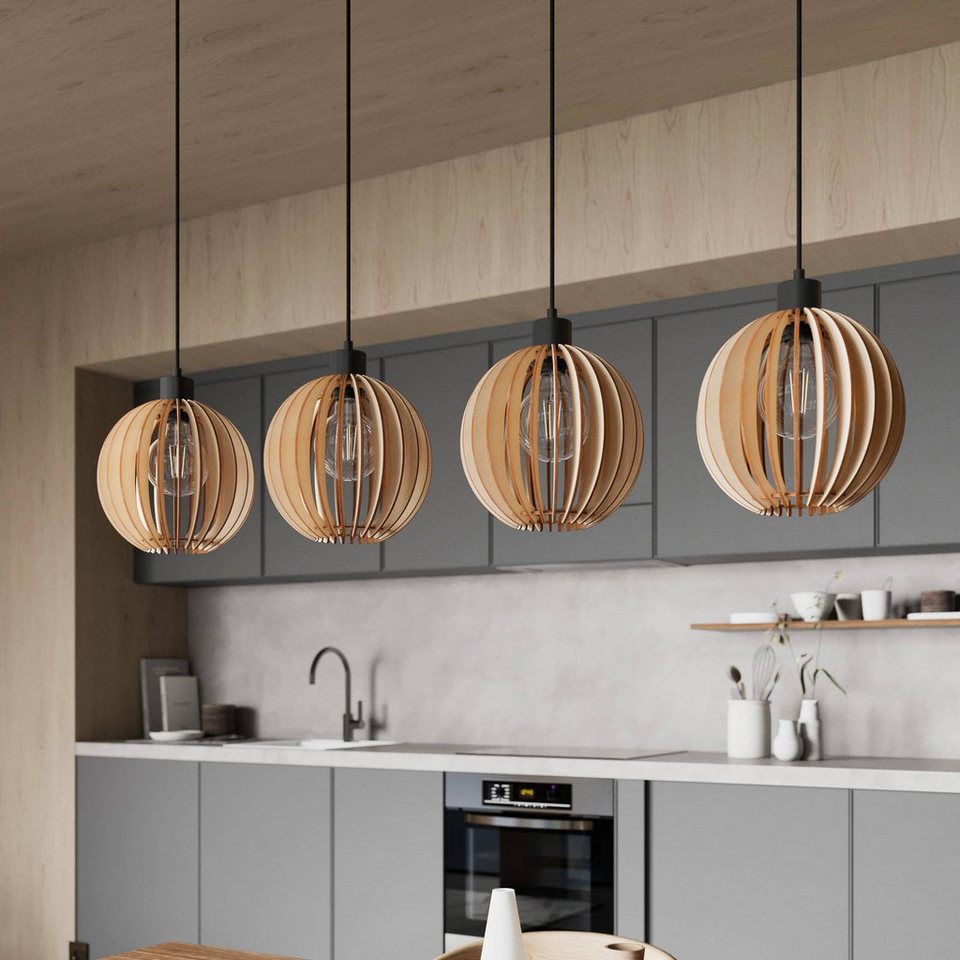 Japandi Pendelleuchte aus Holz mit 4 Leuchten