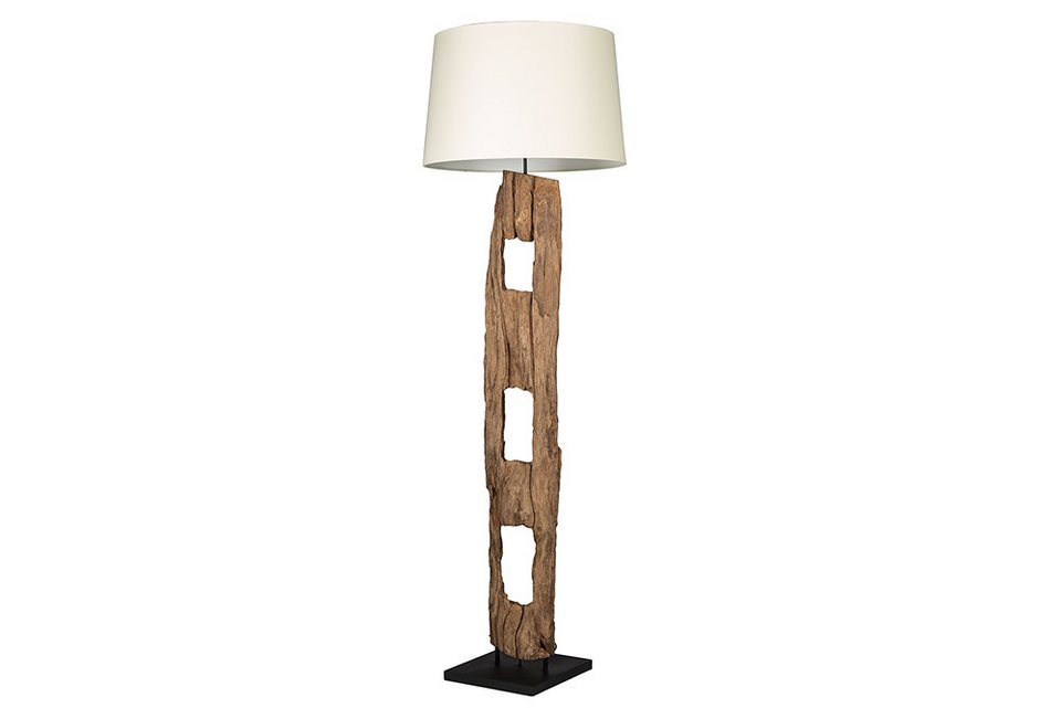 Japandi Stehlampe aus Akazienholz mit Baumwollschirm
