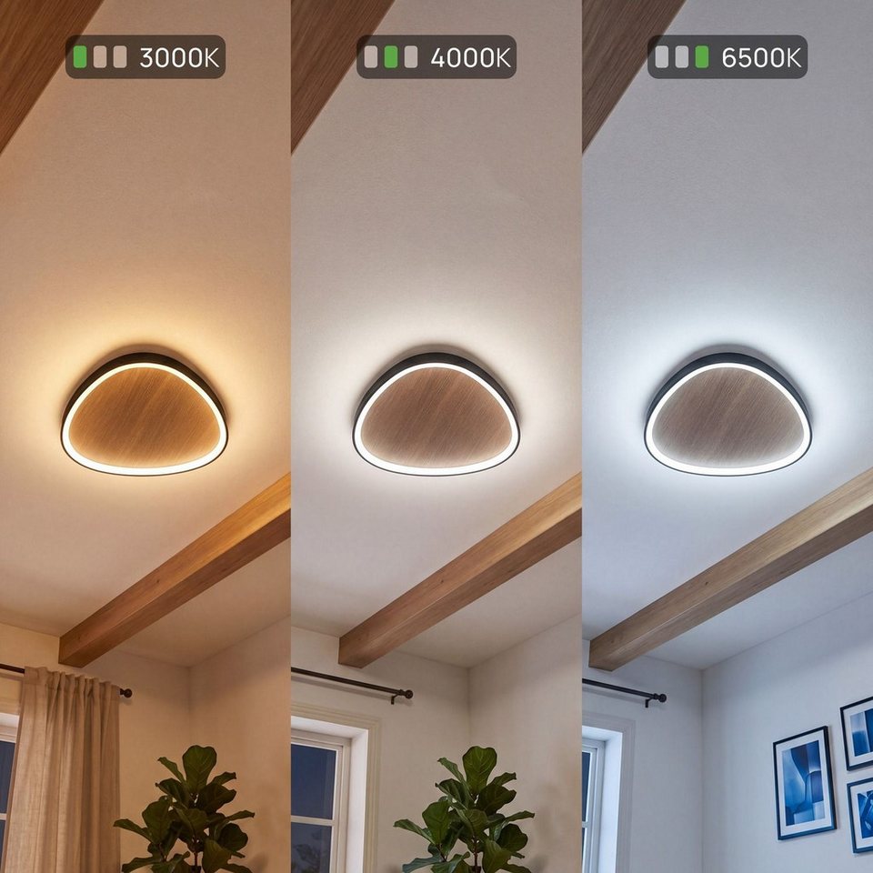 Japandi LED-Deckenleuchte aus Holz und Aluminium