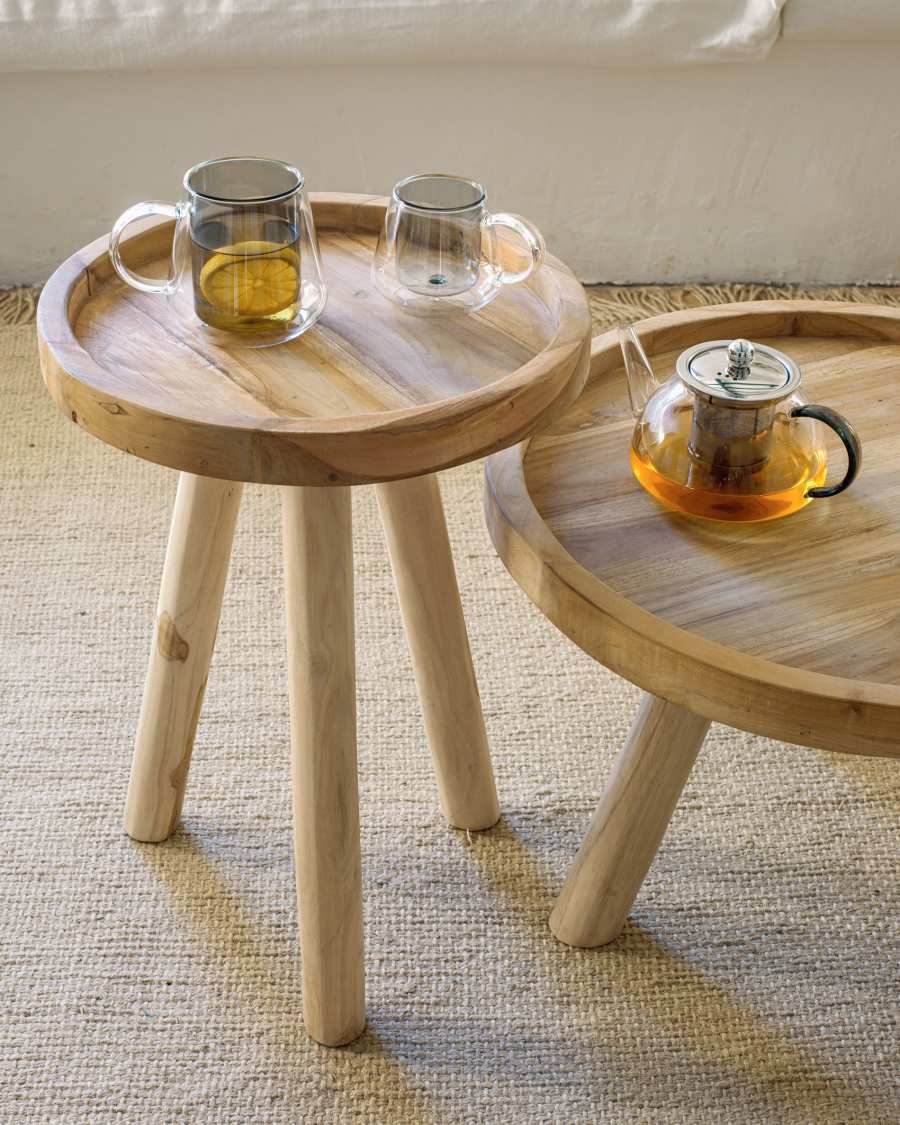 Beistelltisch Japandi Teakholz Rund 35 cm