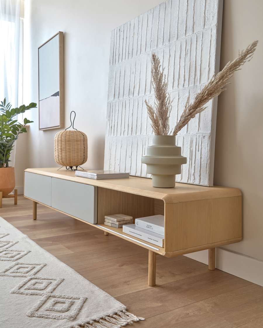 TV-Schrank Japandi Eschenholz 2 Türen 180x41 cm