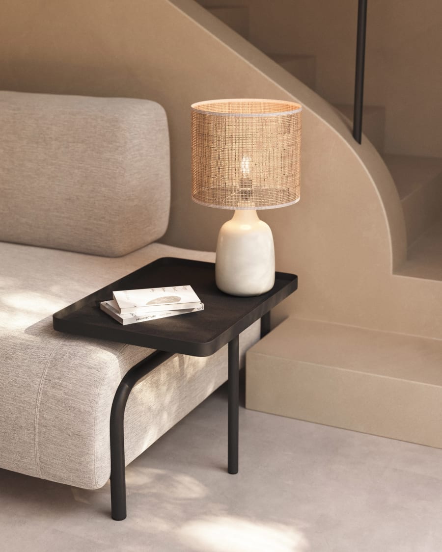 Japandi Tischlampe aus Keramik und Bambus