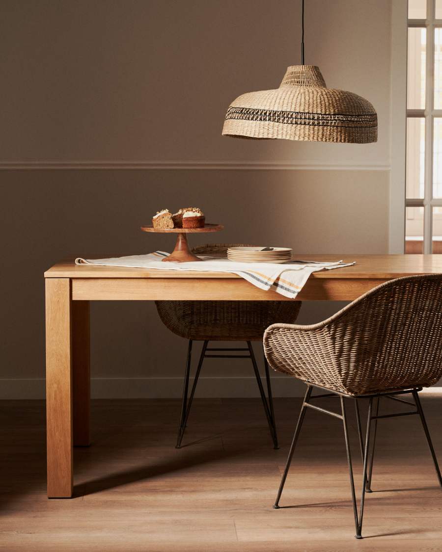 Pendelleuchte Lampenschirm Japandi Rattan Schwarz 55 cm