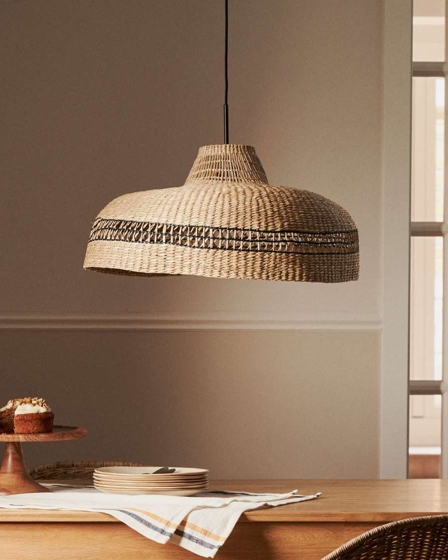 Pendelleuchte Lampenschirm Japandi Rattan Schwarz 55 cm