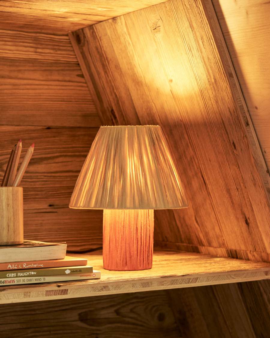 Tischlampe Japandi Raffiabast Natur Terrakotta