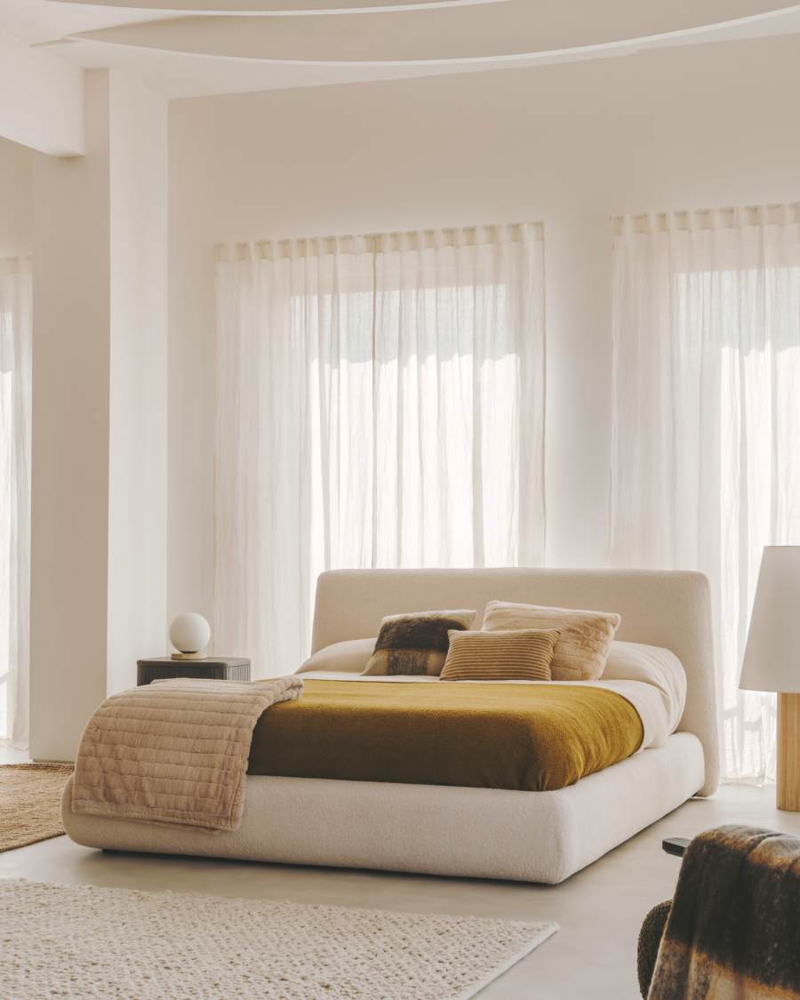 Bett Japandi Ecru Bouclé 180x200 cm