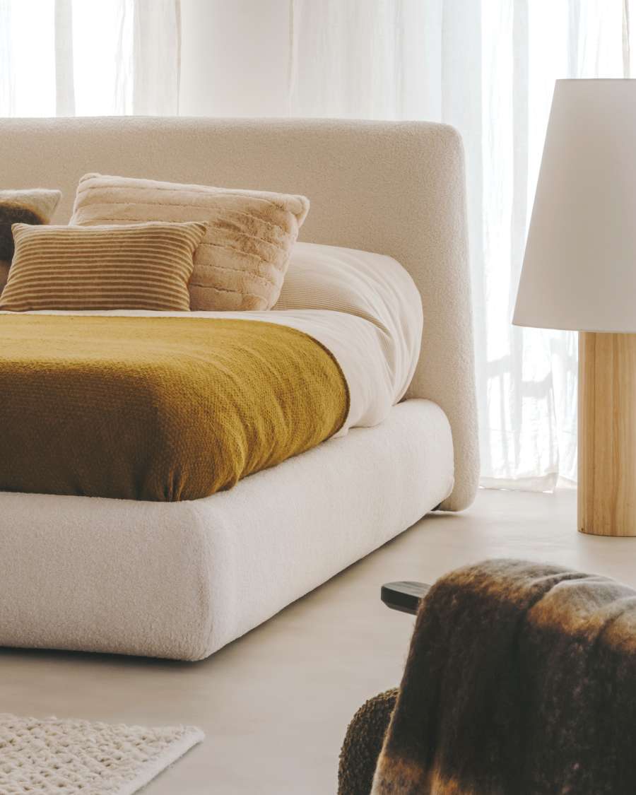 Bett Japandi Ecru Bouclé 180x200 cm