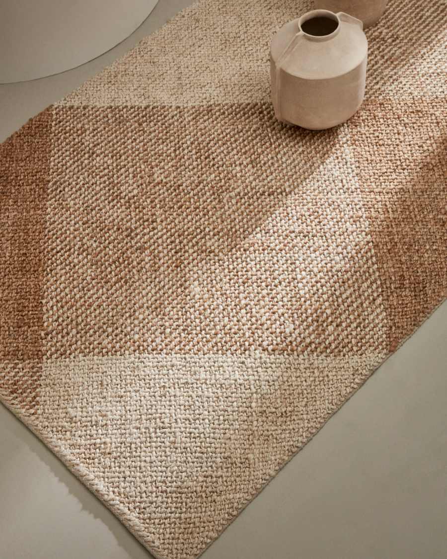 Teppich Japandi Jute Baumwolle Kariert Natur 160x230 cm