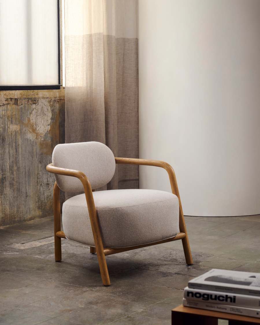 Sessel Japandi Beige Eichenholz Natur