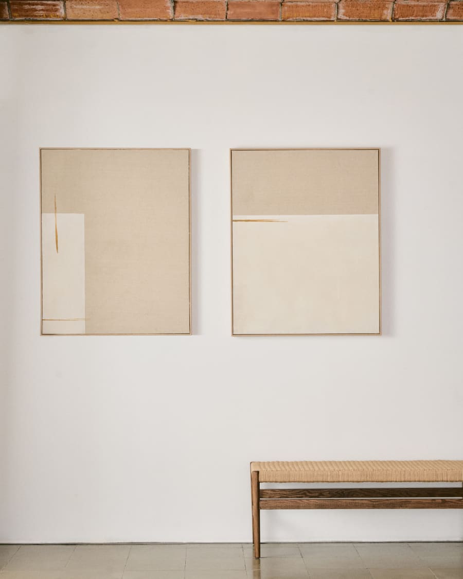 Beige Leinen Streifen Japandi Gemälde