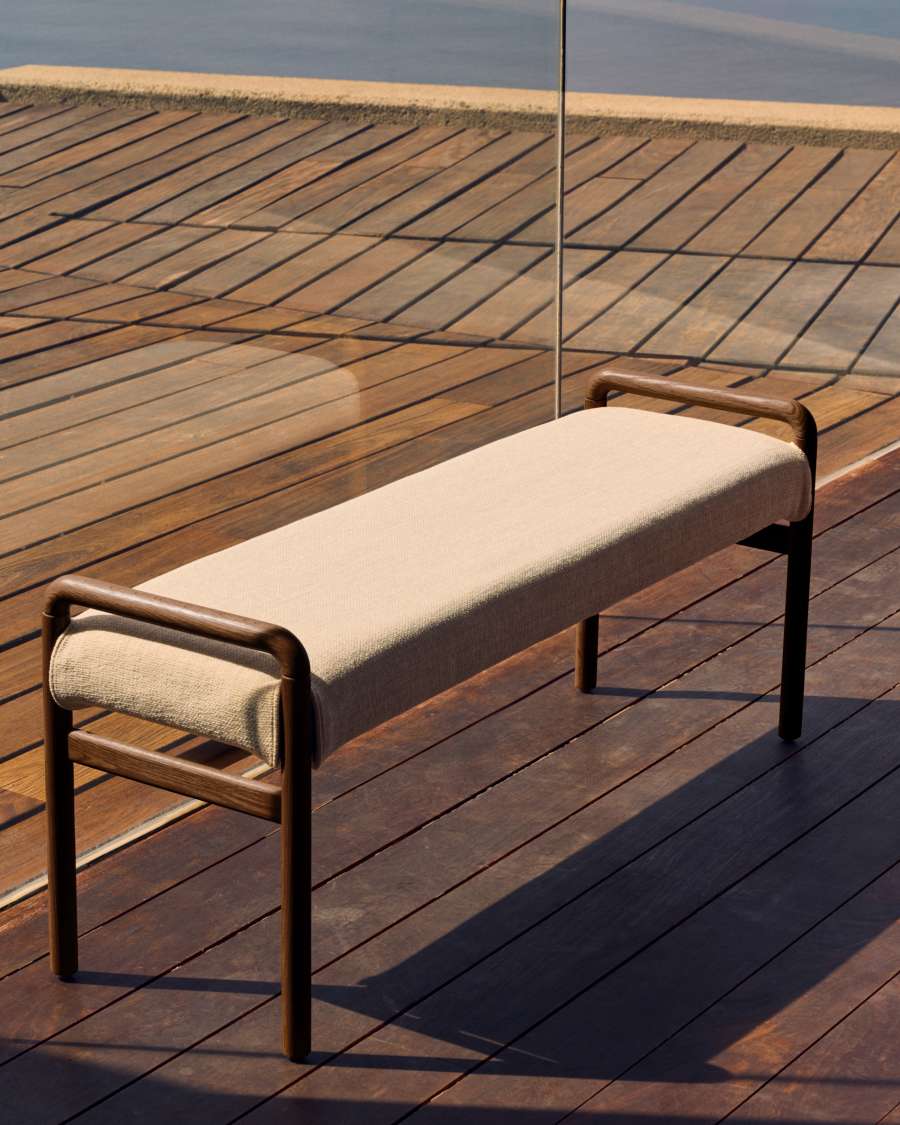 Japandi Polsterbank aus Eichenholz und Nussbaum, 120 cm