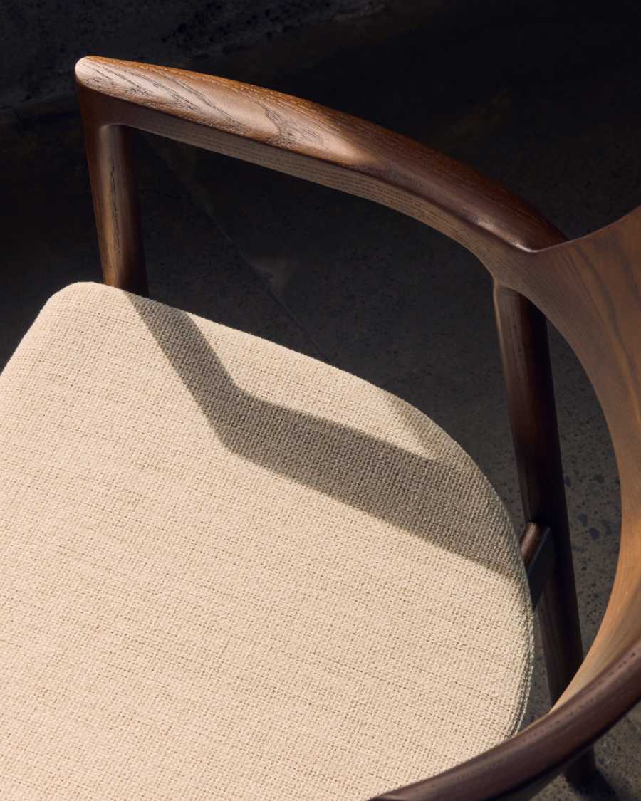 Japandi Stuhl Beige Chenille | Esszimmerstuhl aus Eichen- & Nussbaumholz