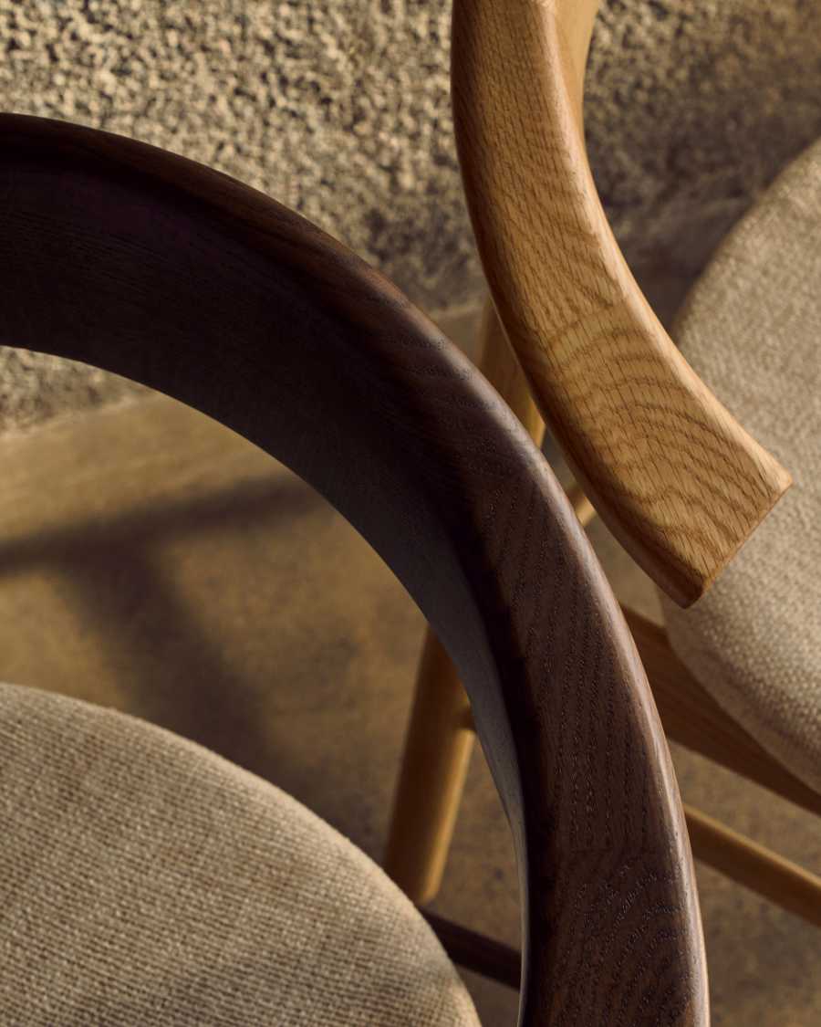 Japandi Stuhl Beige Chenille Eichenholz Natur
