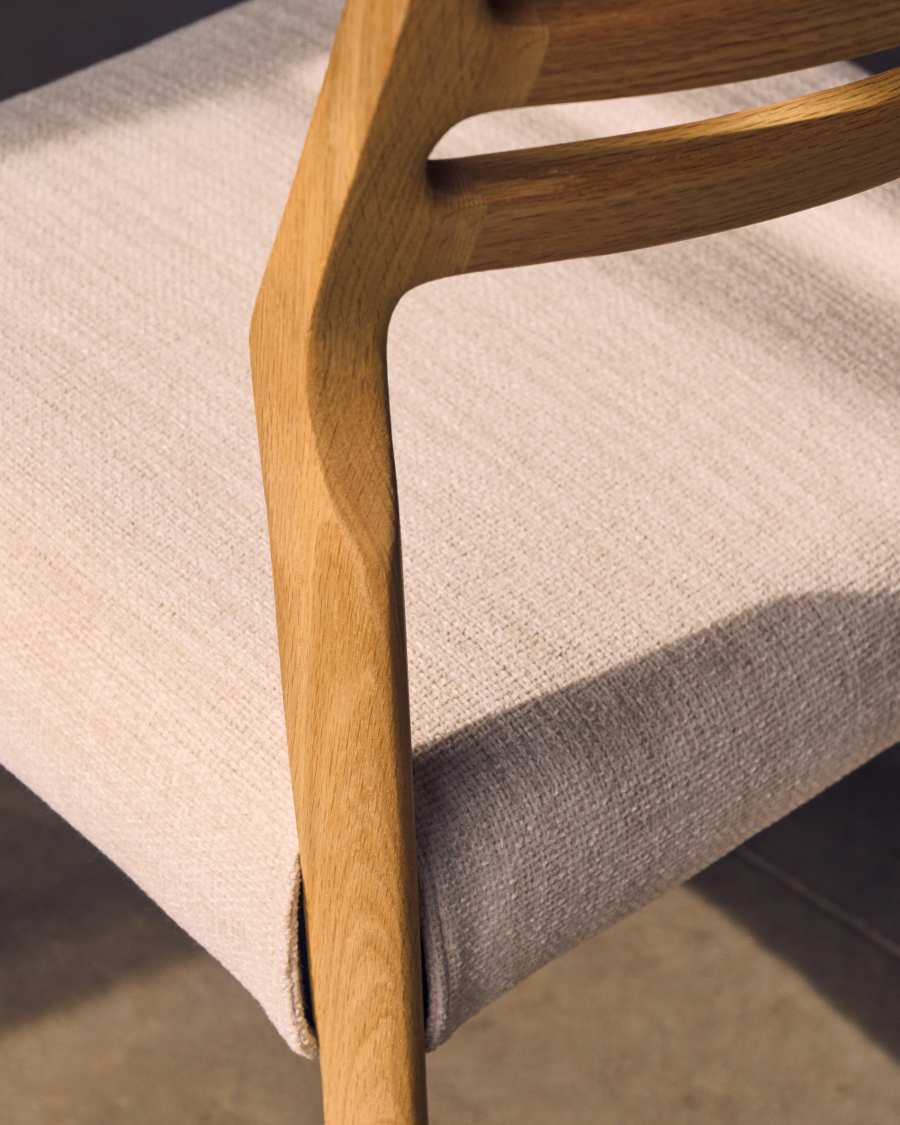 Japandi Stuhl Beige Chenille Eichenholz Natur