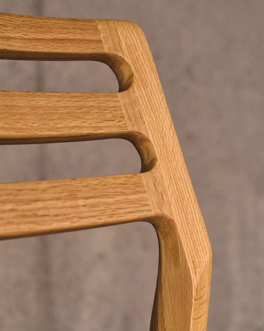 Japandi Stuhl Beige Chenille Eichenholz Natur