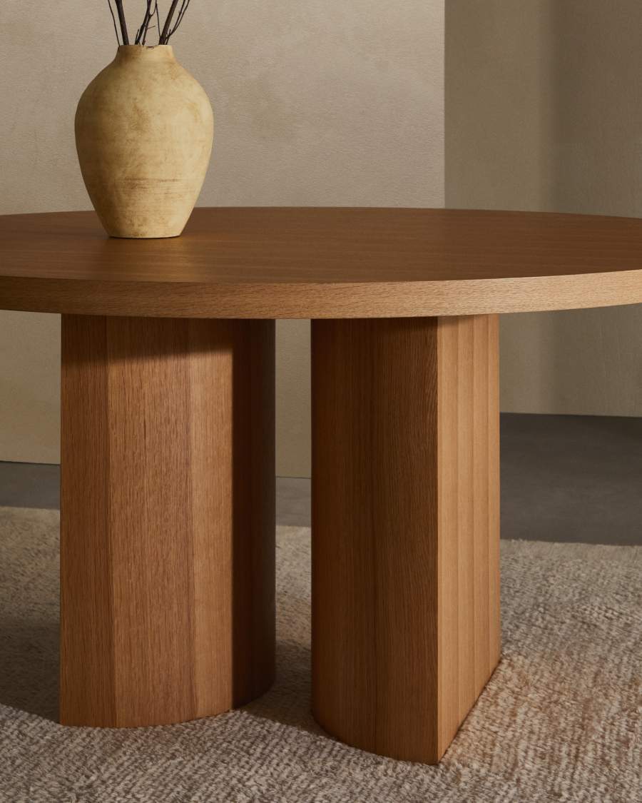 Runder Japandi Esstisch aus Eichenfurnier Natur 150 cm