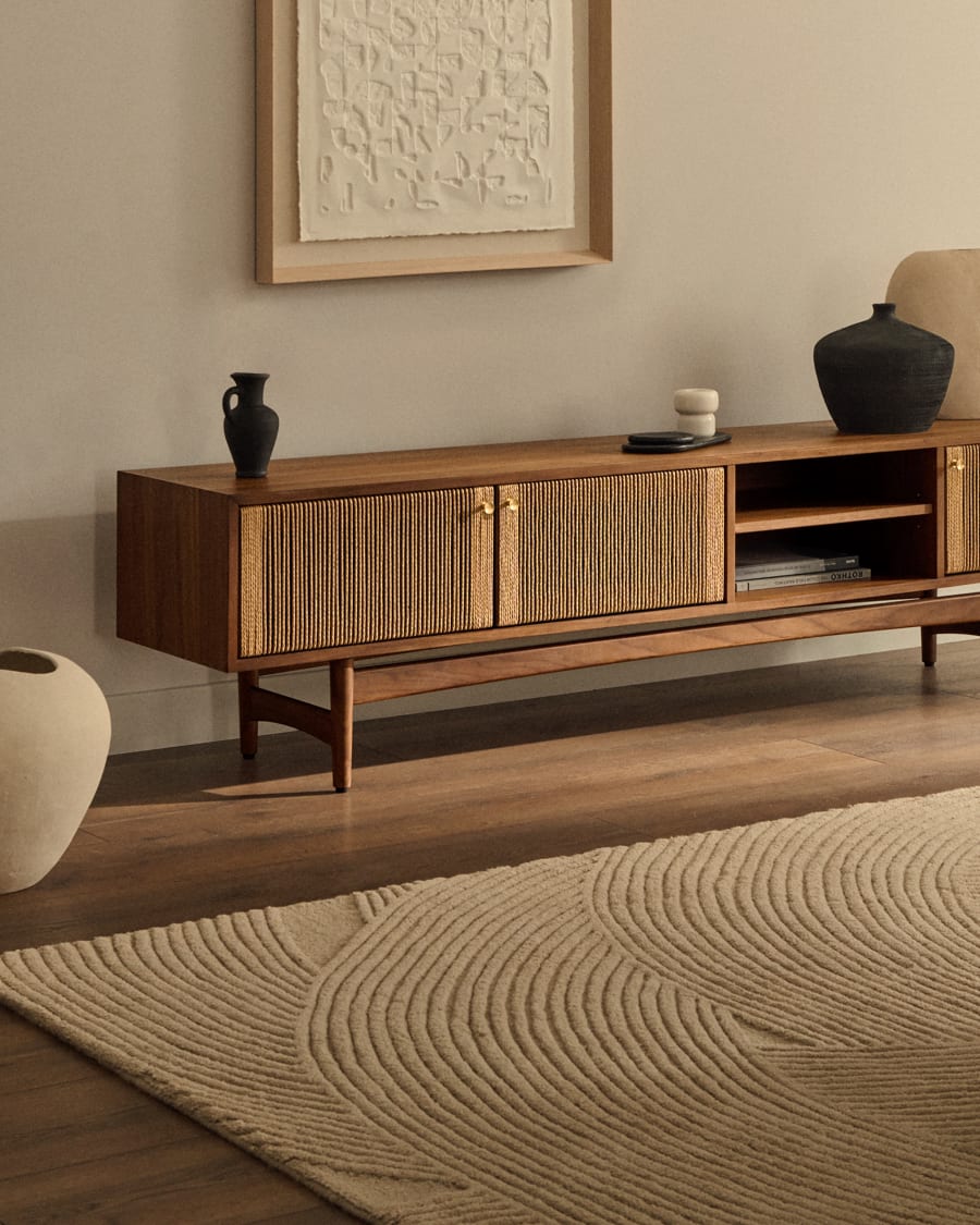 Beige Japandi Teppich aus Wolle