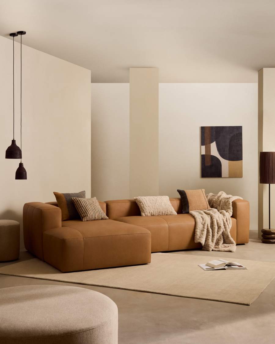 Japandi Chaiselongue Links Braun Leder