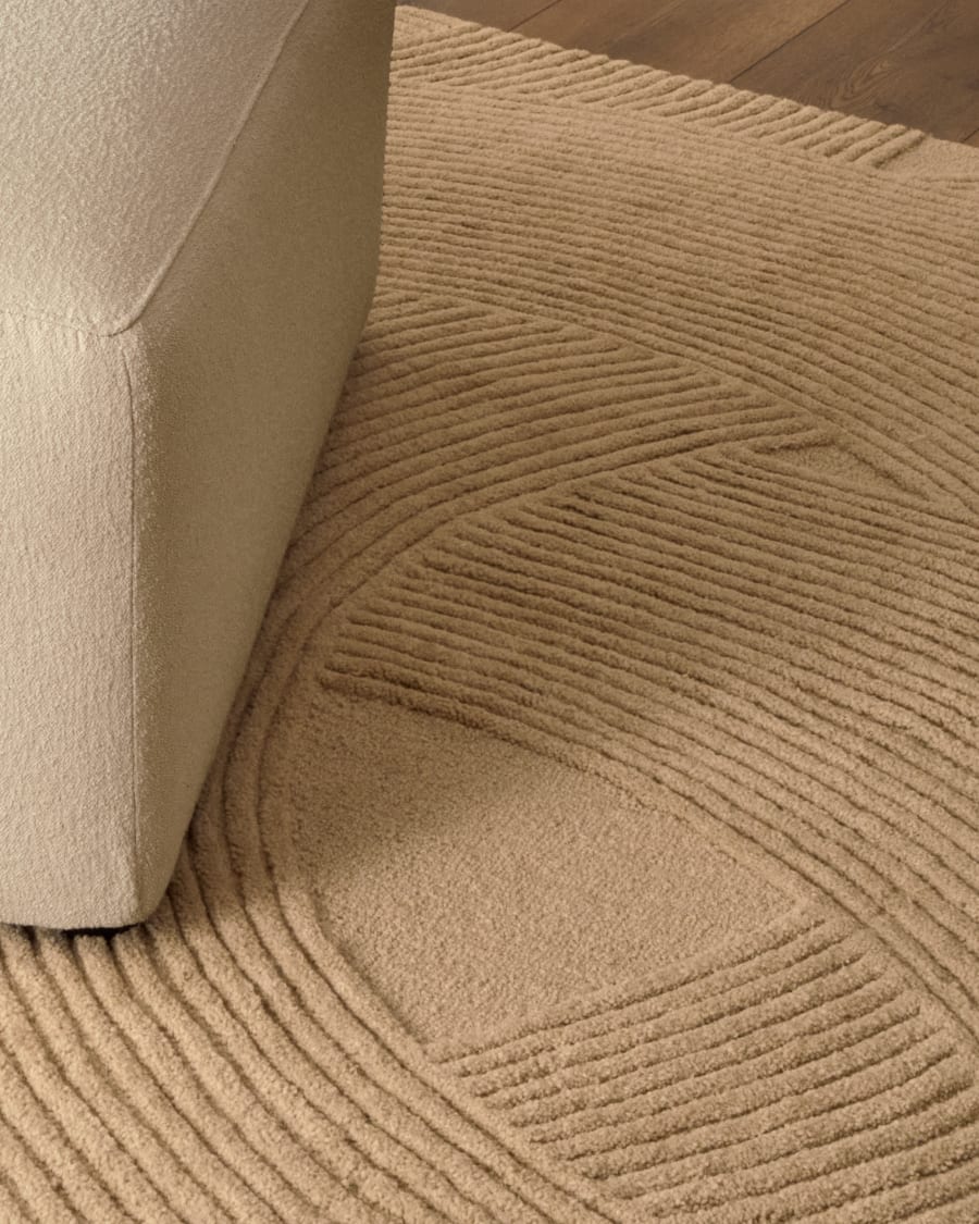 Beige Japandi Teppich aus Wolle