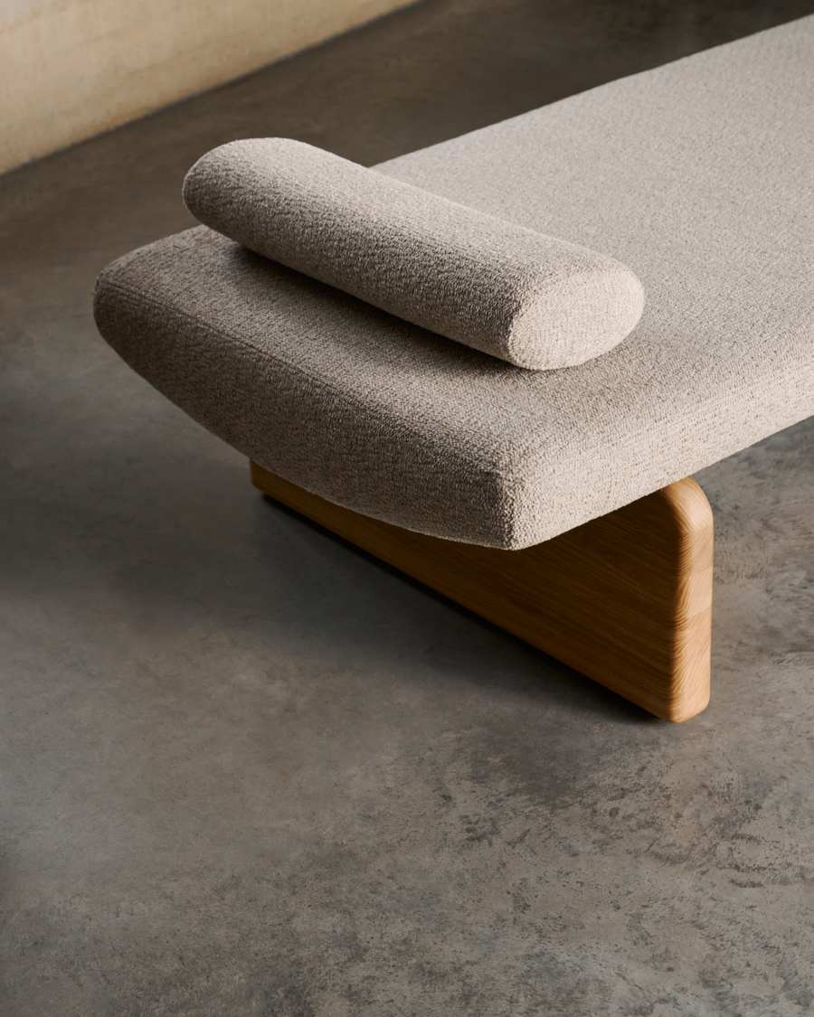 Tagesbett Japandi Beige Chenille Eschenholz Natur