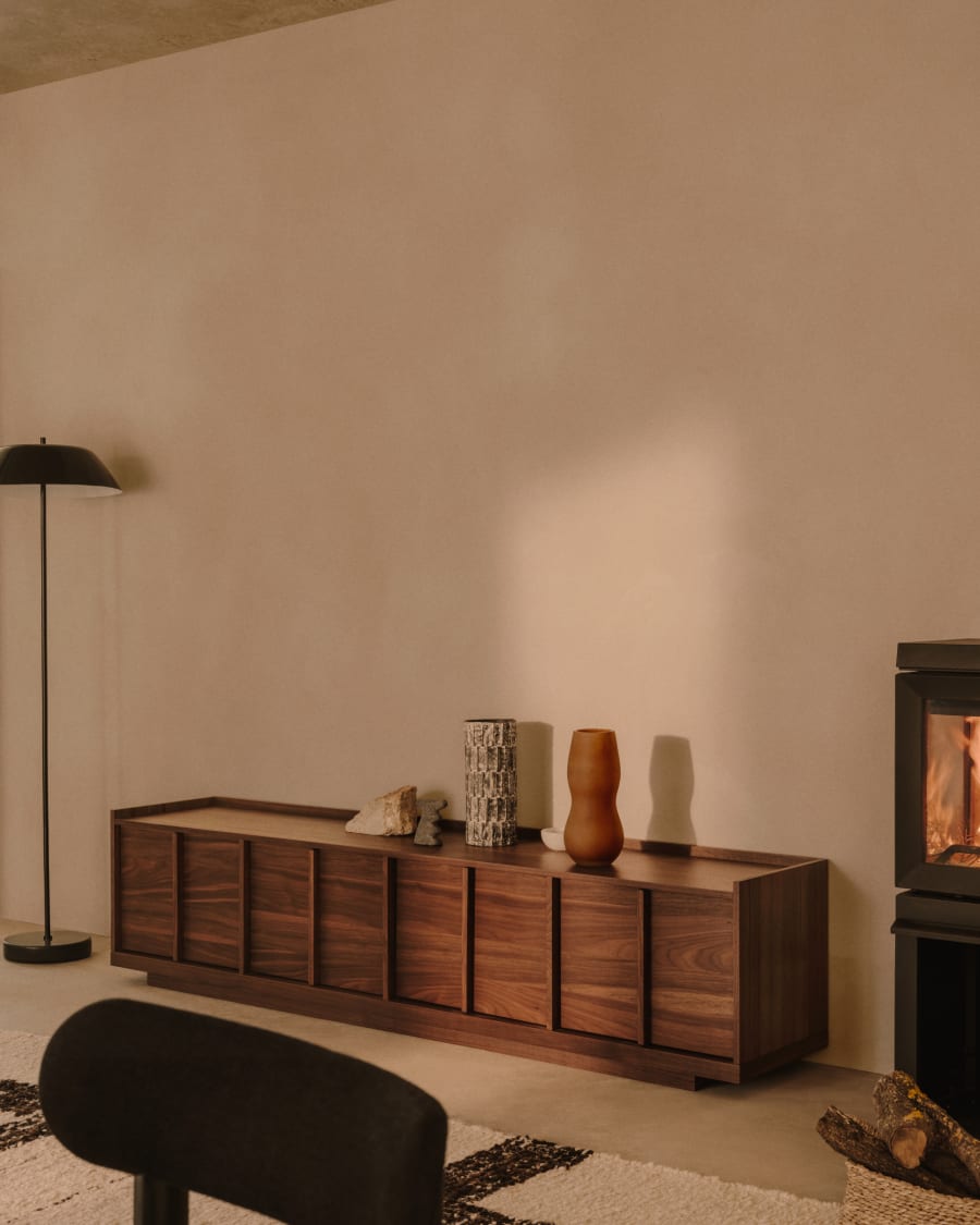 Japandi TV-Lowboard Breit Dunkles Holz