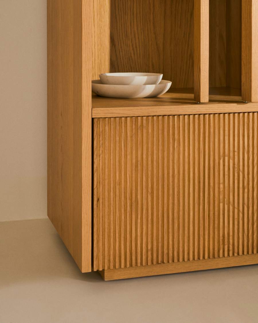 Vitrine Japandi Eichenfurnier Glas 4 Türen 100x174 cm