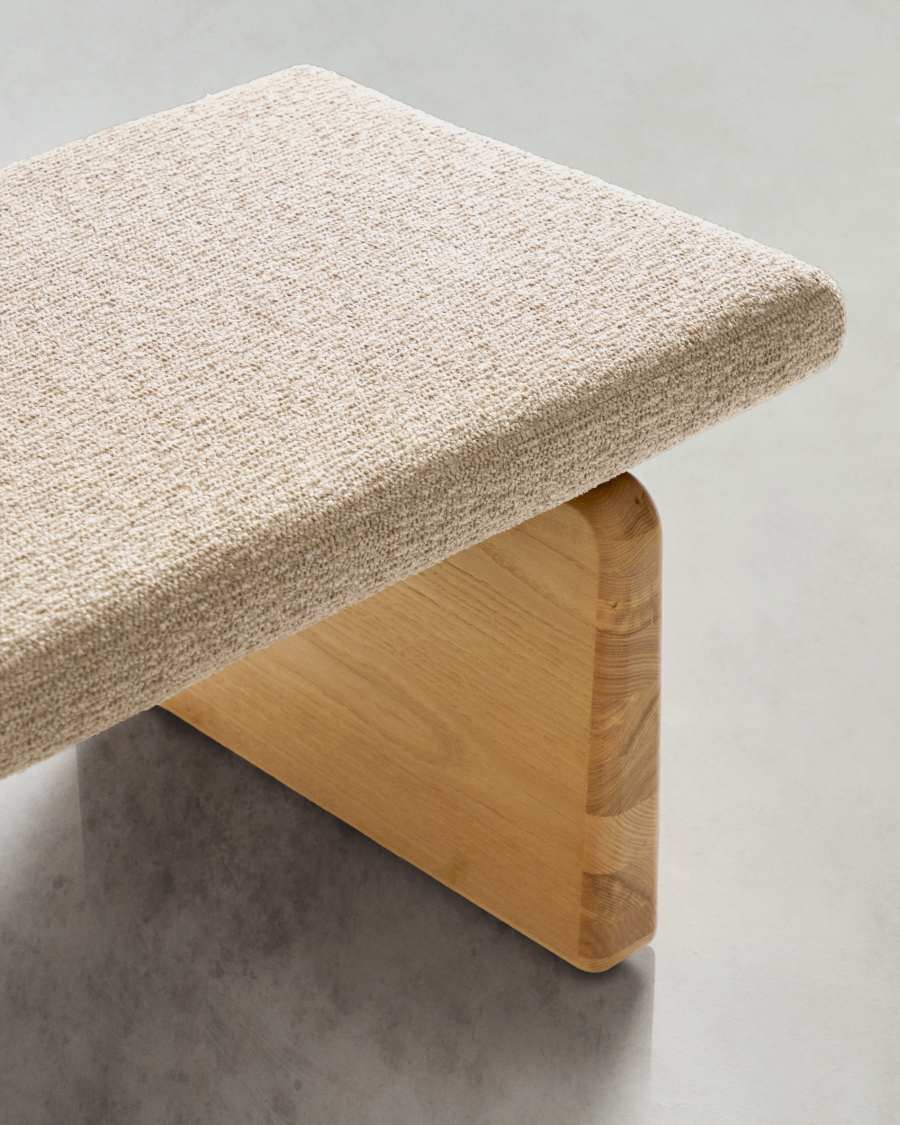 Polsterbank Japandi Beige Chenille Eschenholz Natur 150 cm