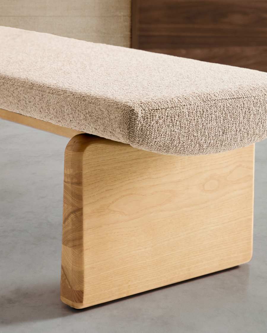 Polsterbank Japandi Beige Chenille Eschenholz Natur 150 cm